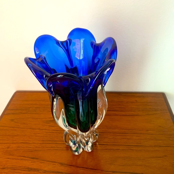 VTG Bohemia Art Glass Crystal Vase Multicolor Starburst Czech 9 3/4" Tall EUC - Picture 2 of 3